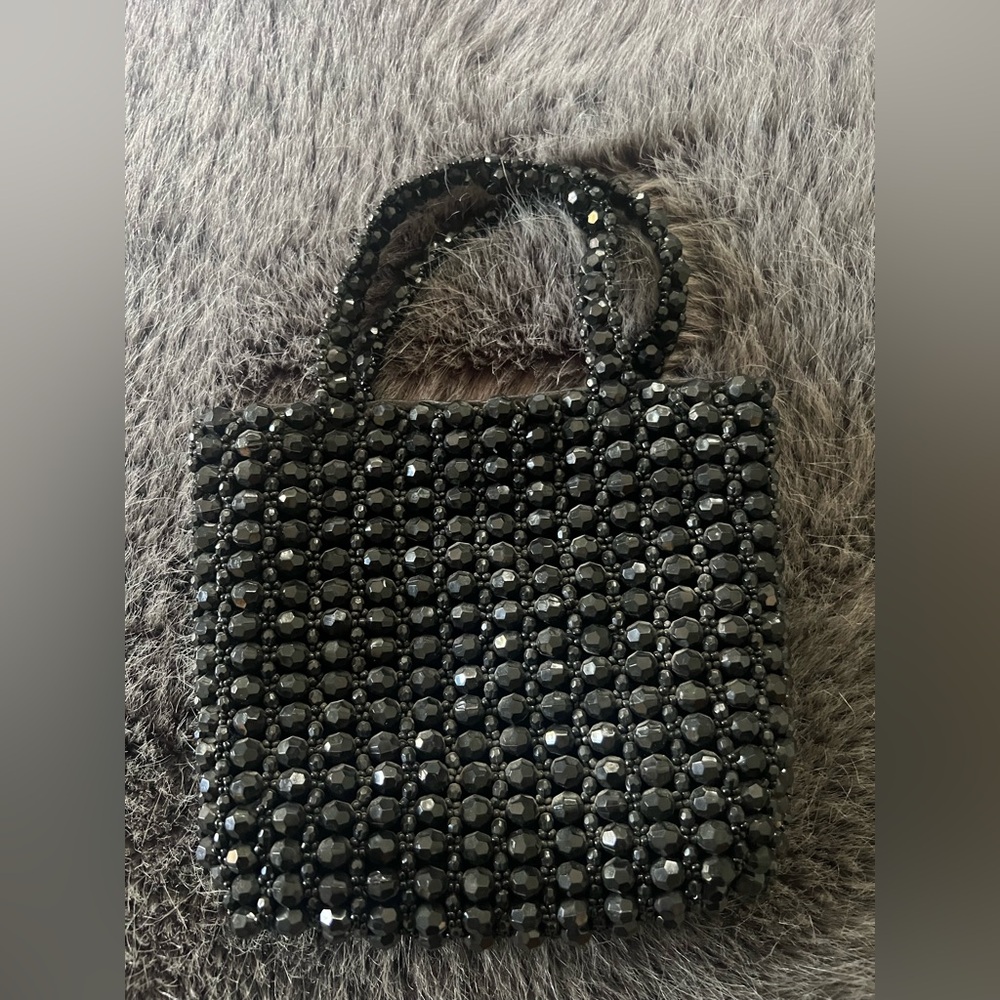 Neiman Marcus Tiny Elegant Black Beaded Evening Bag